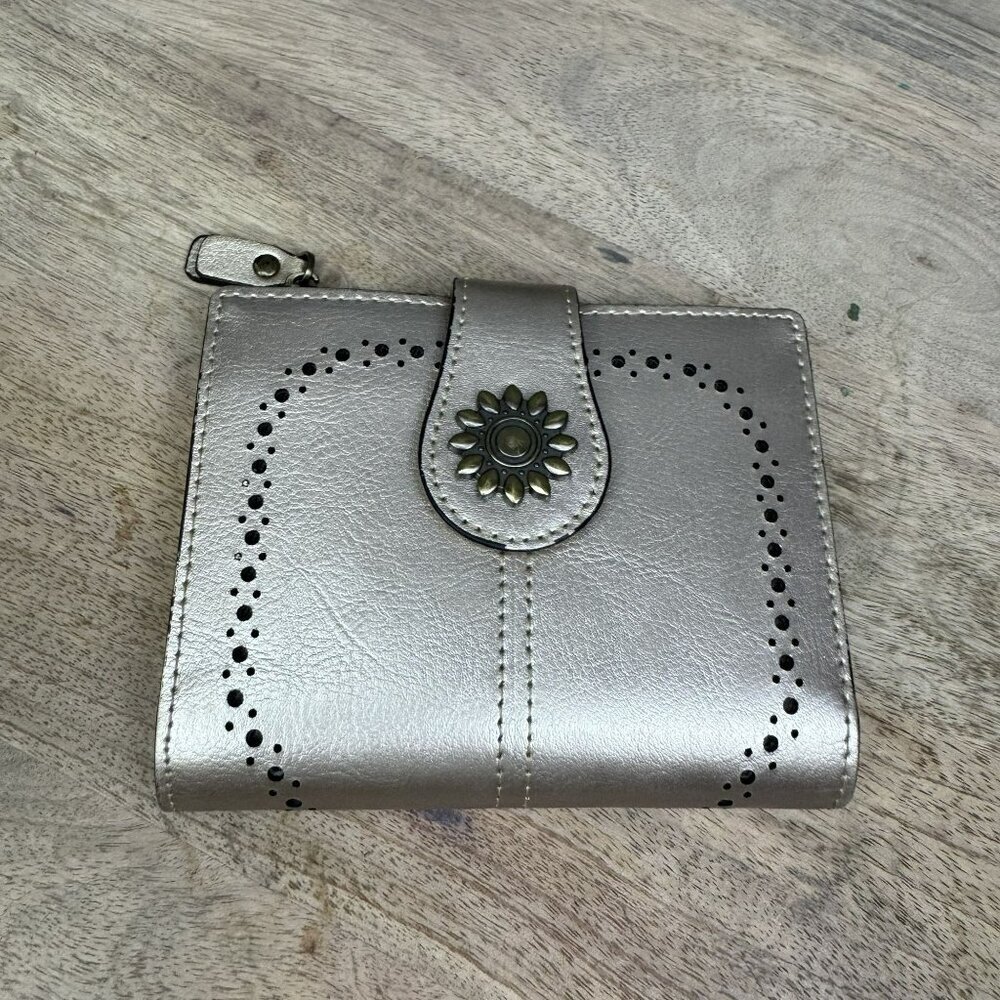 Compact Gold Wallet‎ With Floral Button & Zipper Multiple slots and bill holder